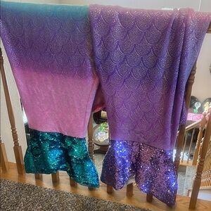 Mermaid Tail Blanket Set in Purple and Pink